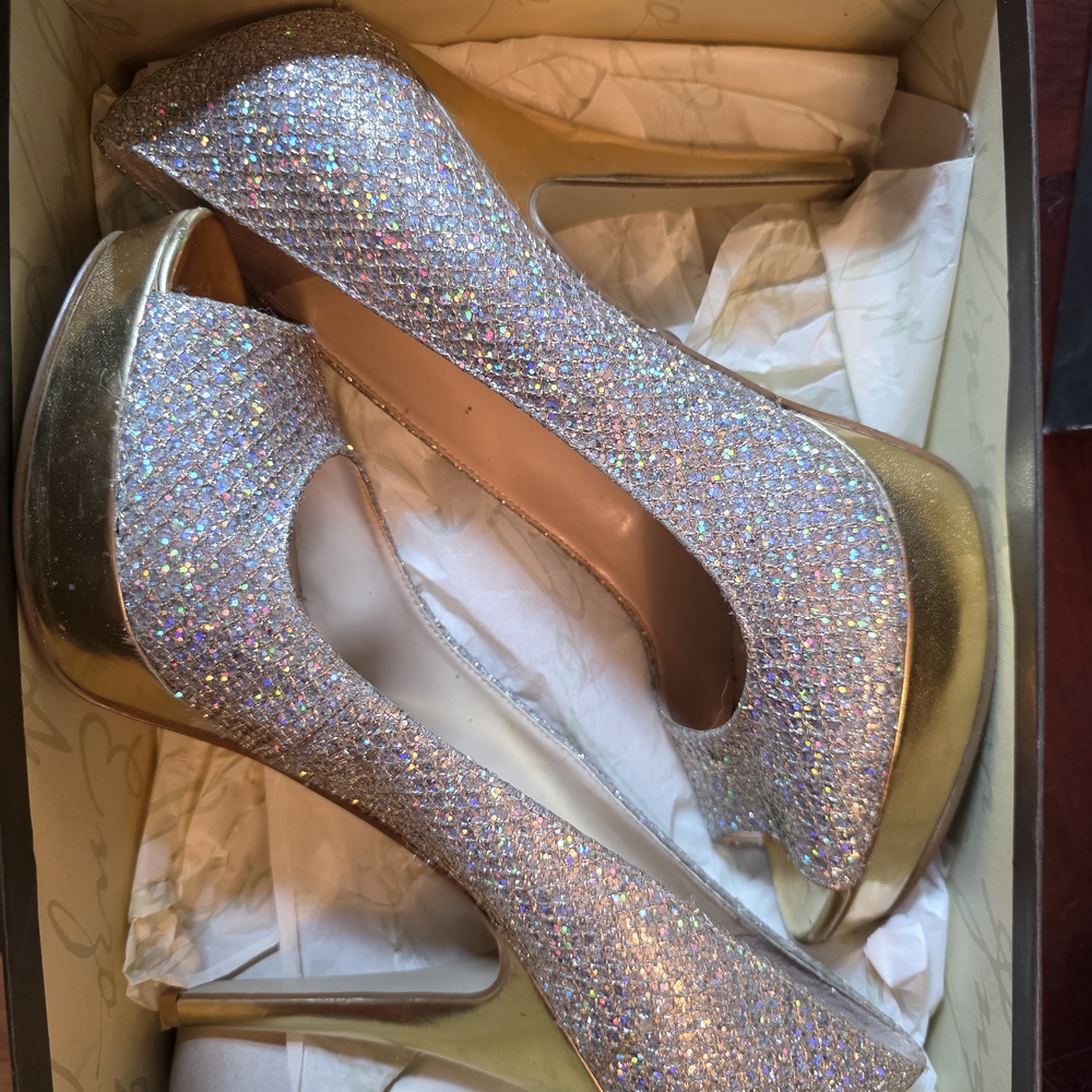 Enzo Angiolini Silver and Gold Heels with Sparkly Finish